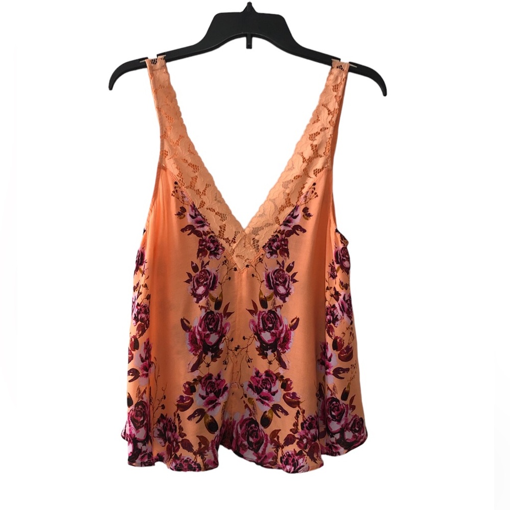 Free People Coral/ Light Orange Floral Swing Top- XS